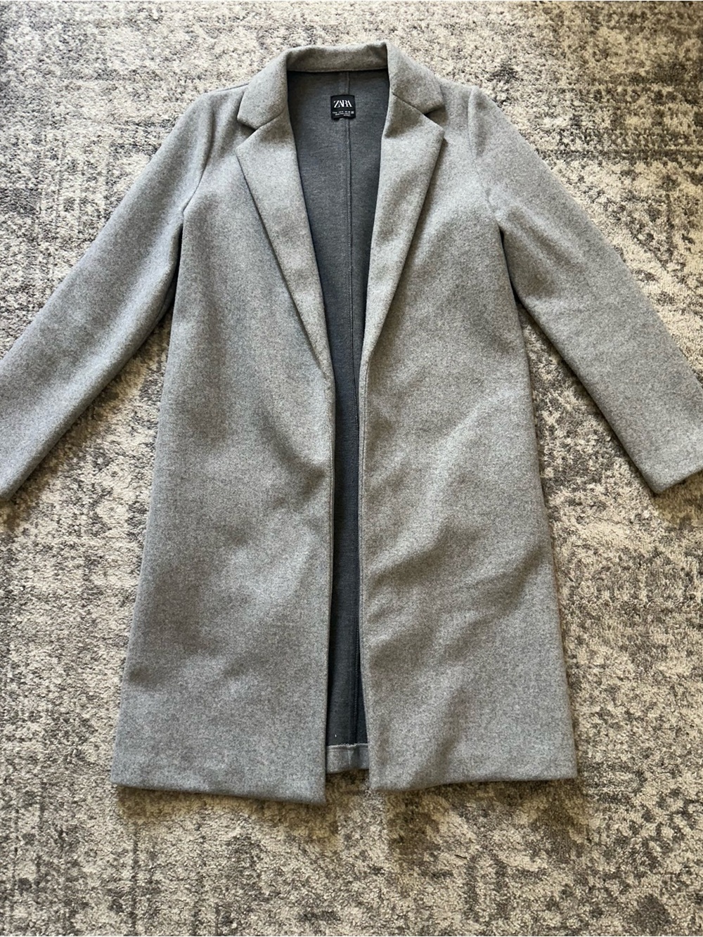 ZARA Light Gray Tailored Open-Front Trench Coat